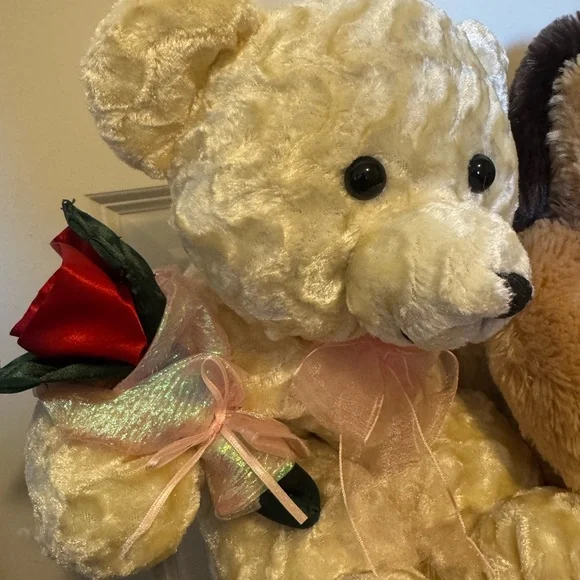 Valentine Plush Set Bear with Rose + Puppy with I Love You Heart 10” Seated - Picture 3 of 4